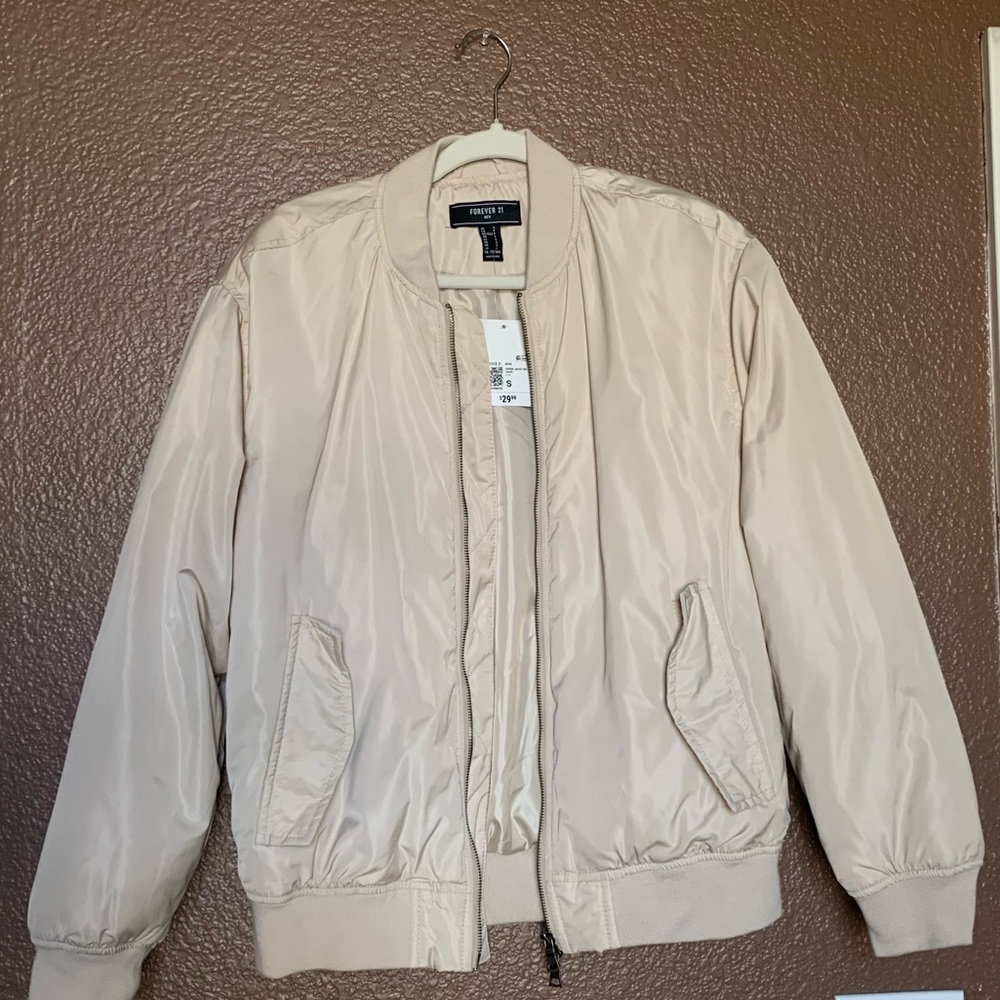 Forever 21 Biege Tan Brown Cream Bomber Jacket Small NEW